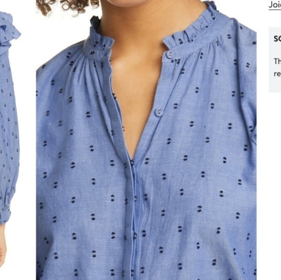 Joie Idonian Clip Dot Chambray Embroidered Long Sleeve Ruffle Blouse - Picture 2 of 12